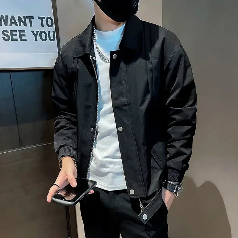 Youth Popular Coat Fashion Handsome Autumn Winter  Plus Fleece Warm Social Guy Slim Jacket European and American Simple Men Wear