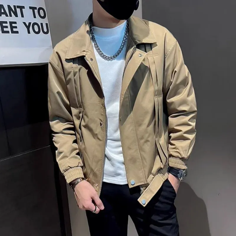 Youth Popular Coat Fashion Handsome Autumn Winter  Plus Fleece Warm Social Guy Slim Jacket European and American Simple Men Wear