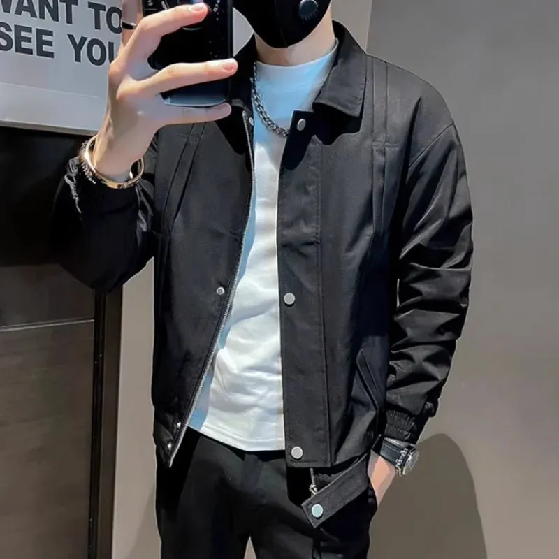 Youth Popular Coat Fashion Handsome Autumn Winter  Plus Fleece Warm Social Guy Slim Jacket European and American Simple Men Wear