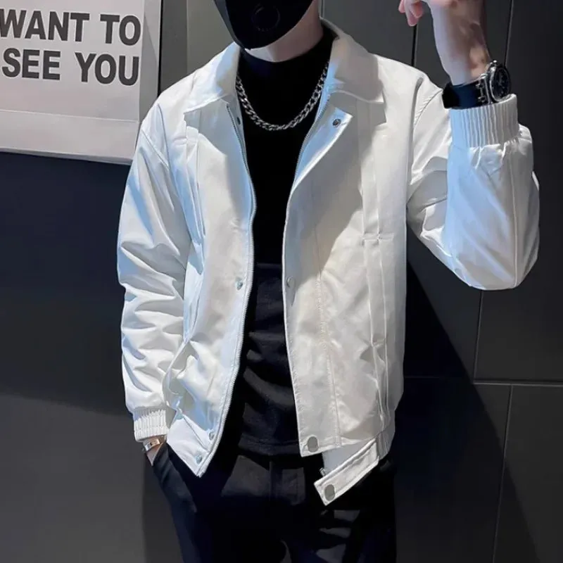 Youth Popular Coat Fashion Handsome Autumn Winter  Plus Fleece Warm Social Guy Slim Jacket European and American Simple Men Wear