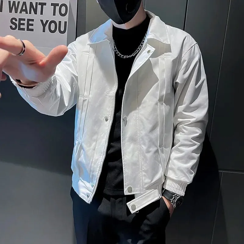 Youth Popular Coat Fashion Handsome Autumn Winter  Plus Fleece Warm Social Guy Slim Jacket European and American Simple Men Wear