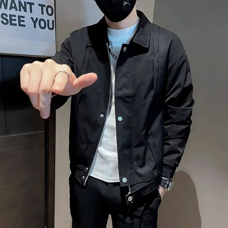Youth Popular Coat Fashion Handsome Autumn Winter  Plus Fleece Warm Social Guy Slim Jacket European and American Simple Men Wear