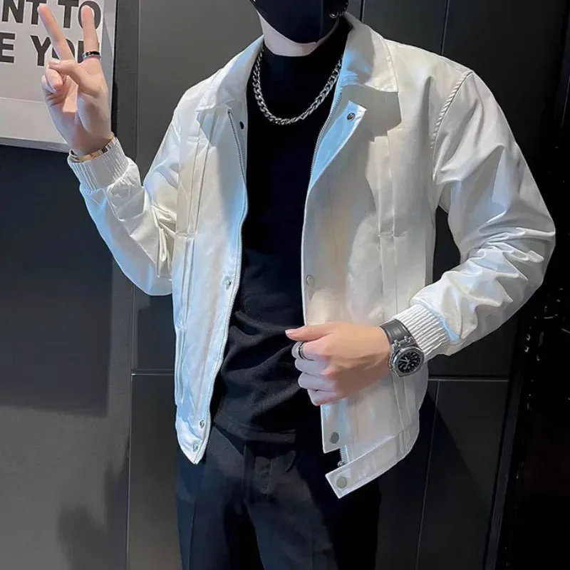 Youth Popular Coat Fashion Handsome Autumn Winter  Plus Fleece Warm Social Guy Slim Jacket European and American Simple Men Wear