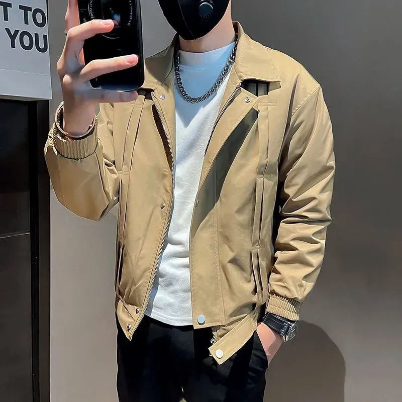 Youth Popular Coat Fashion Handsome Autumn Winter  Plus Fleece Warm Social Guy Slim Jacket European and American Simple Men Wear