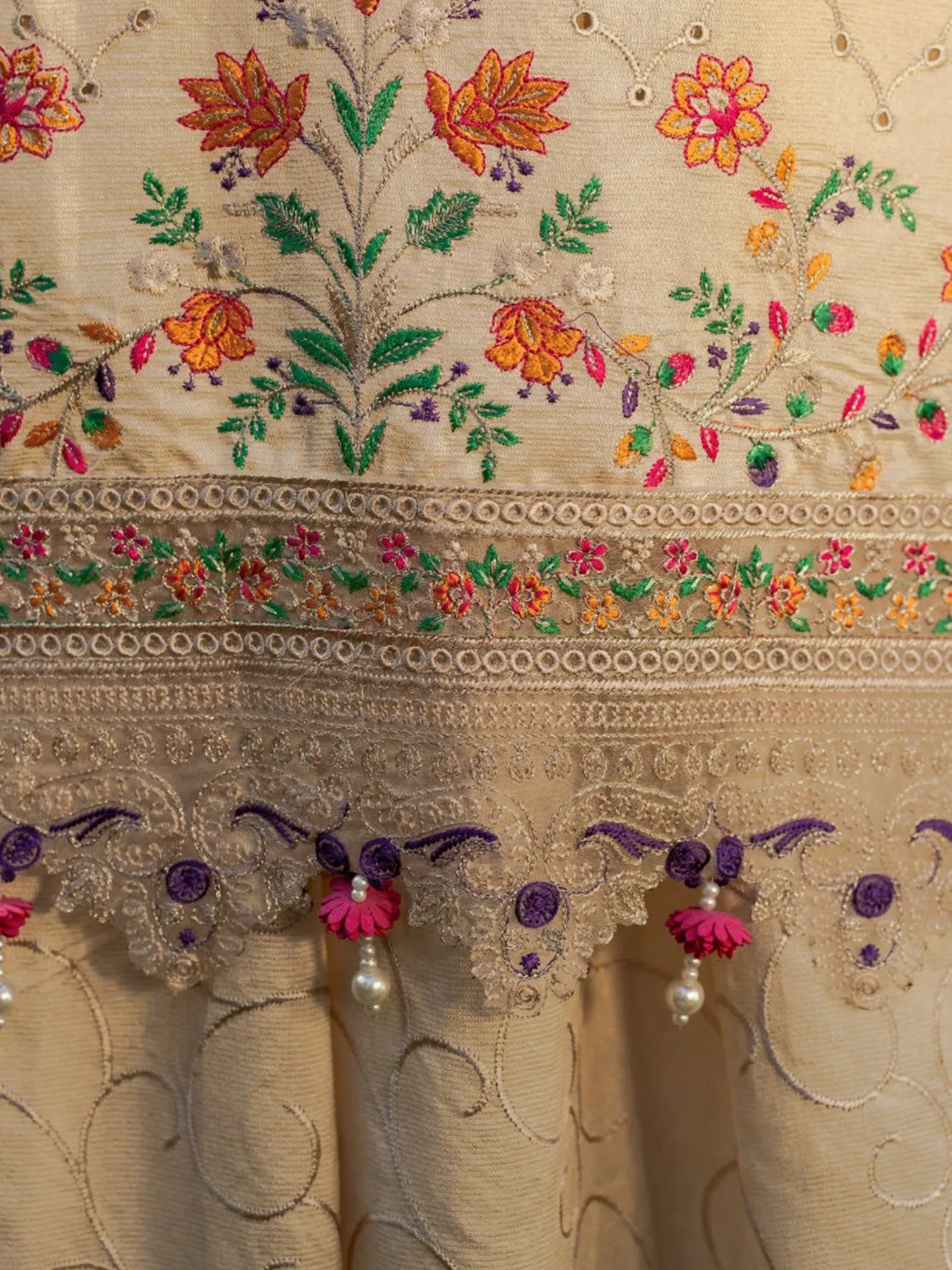 Zarqun Gold-Beige Embroidered Luxury Khadi Cotton Suit with Palazzo (2414A)